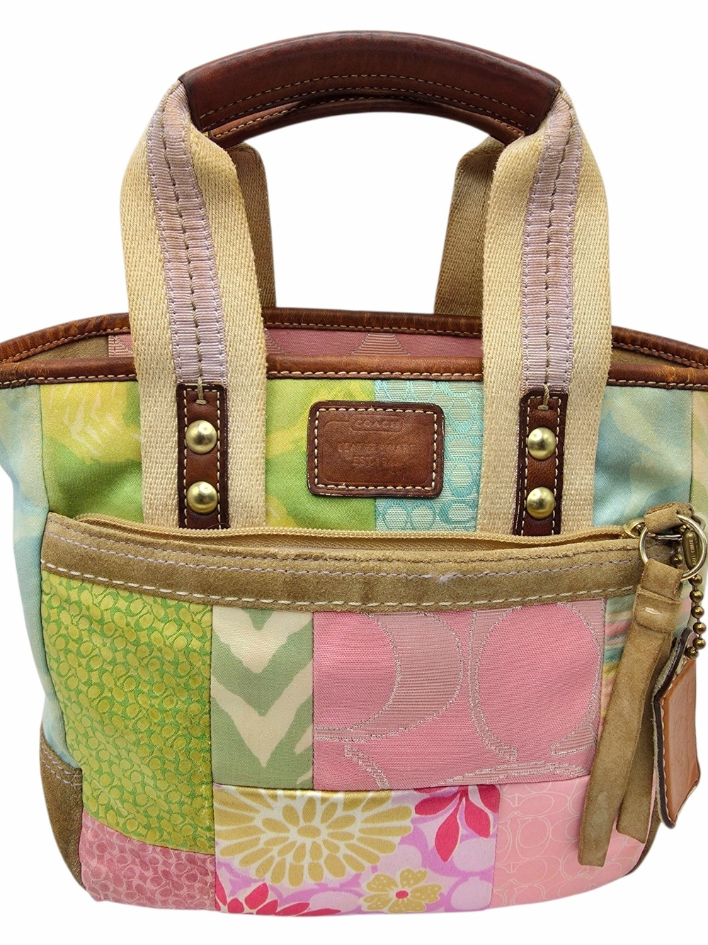 Y2K Coach Patchwork Hampton Mini Tote Bag in Spring Pastel Multicolor